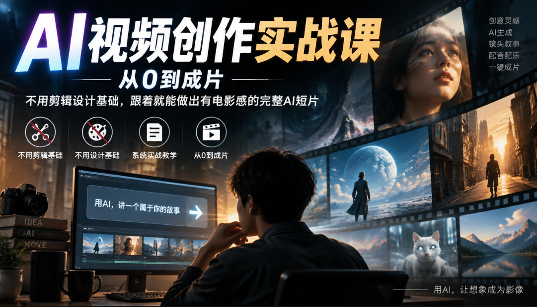 AI视频创作实战课，从0到成片，不用剪辑设计基础，跟着就能做出有电影感的完整AI短片-朽念云创