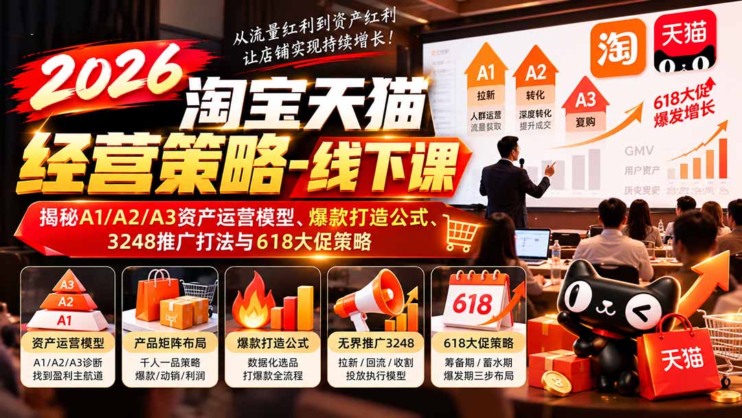 2026淘宝天猫经营策略-线下课：揭秘A1/A2/A3资产运营模型、爆款打造公式、3248推广打法与618大促策略-朽念云创