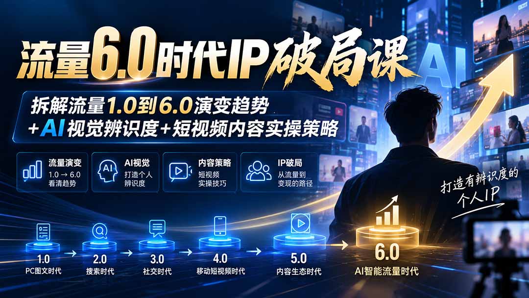 流量6.0时代IP破局课-更新：拆解流量1.0到6.0演变趋势+AI视觉辨识度+短视频内容实操策略-朽念云创