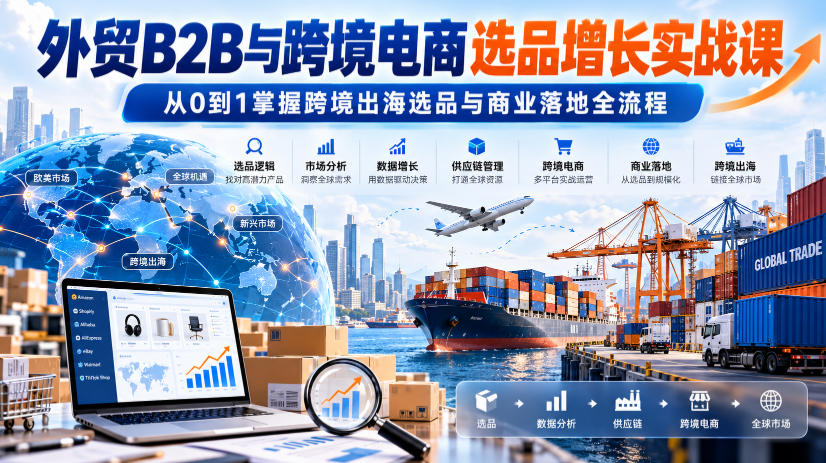 外贸B2B与跨境电商选品增长实战课，从0到1掌握跨境出海选品与商业落地全流程-朽念云创