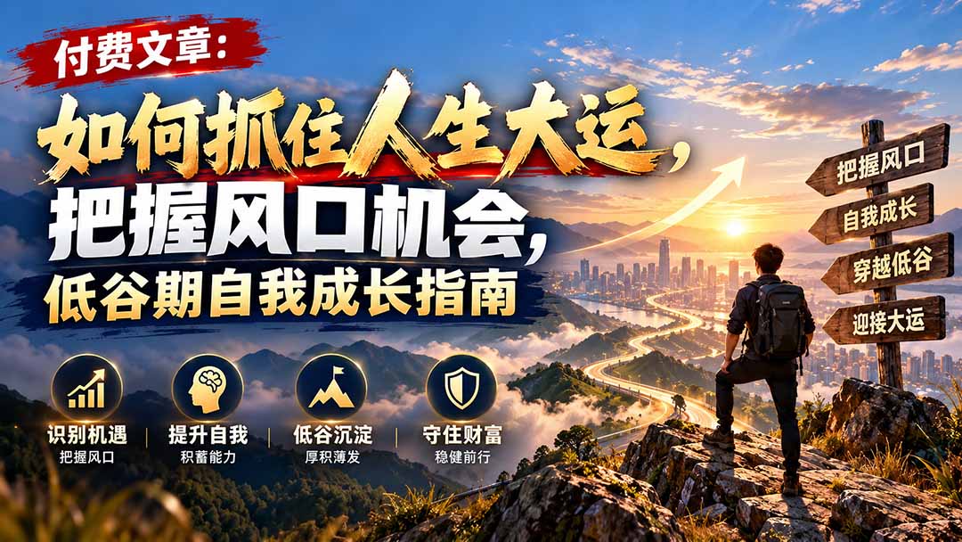 付费文章:如何抓住人生大运,把握风口机会,低谷期自我成长指南-朽念云创