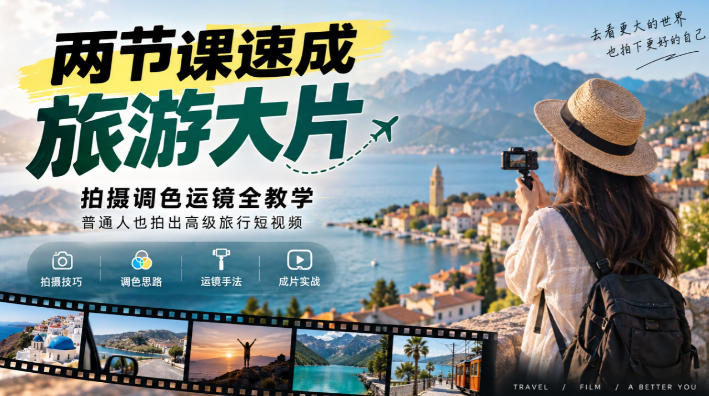 两节课速成旅游大片|拍摄调色运镜全教学,普通人也拍出高级旅行短视频