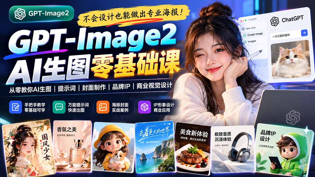 不会设计也能做出专业海报！GPT-Image2从零教你AI生图、提示词、封面制作、品牌IP与商业视觉设计-朽念云创