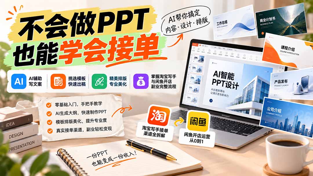 不会做PPT也能学会接单：AI辅助写文案、挑模板、做排版，掌握淘宝写手与闲鱼开店副业完整流程-朽念云创