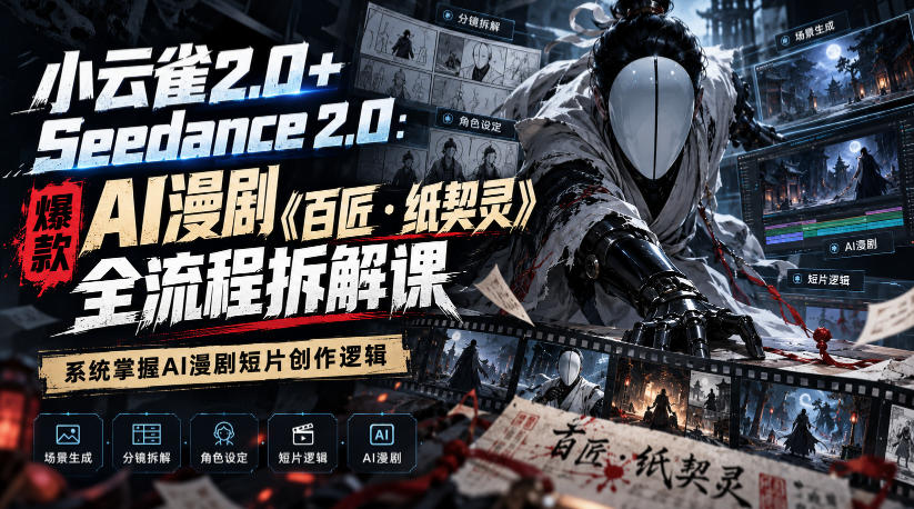 小云雀2.0+Seedance 2.0：爆款AI漫剧《百匠・纸契灵》全流程拆解课，系统掌握AI漫剧短片创作逻辑-朽念云创