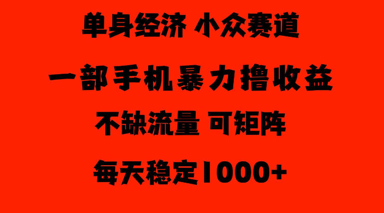 26年暴力单身经济，稳定日入500-1k，不缺流量，流量极大，冷门小众赛道，门槛低小白轻松上手【揭秘】-朽念云创