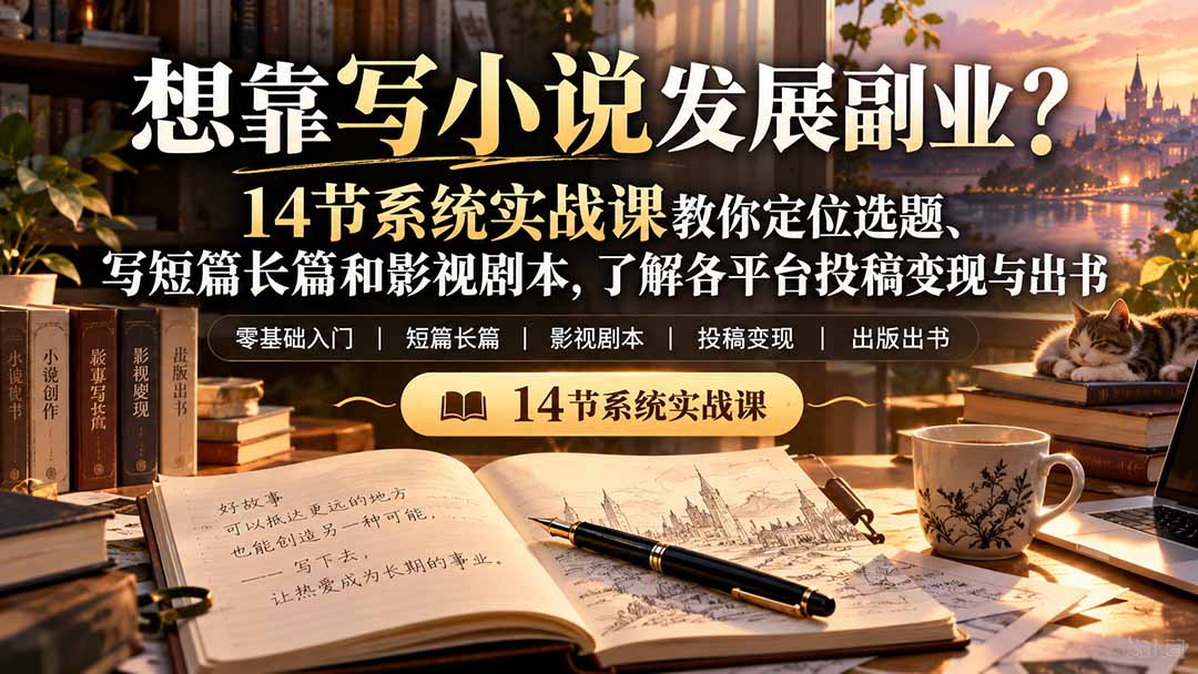 【无水印】想靠写小说发展副业？14节系统实战课教你定位选题、写短篇长篇和影视剧本，了解各平台投稿变现与出书-朽念云创