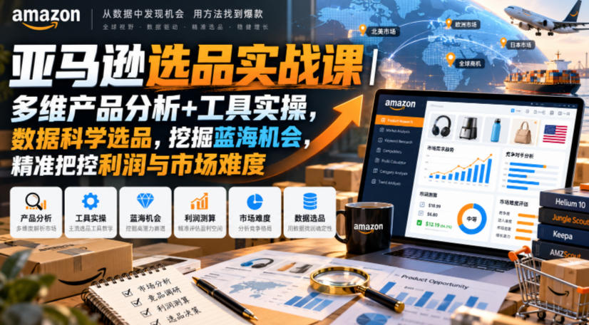 亚马逊选品实战课｜多维产品分析+工具实操，数据科学选品，挖掘蓝海机会，精准把控利润与市场难度-朽念云创