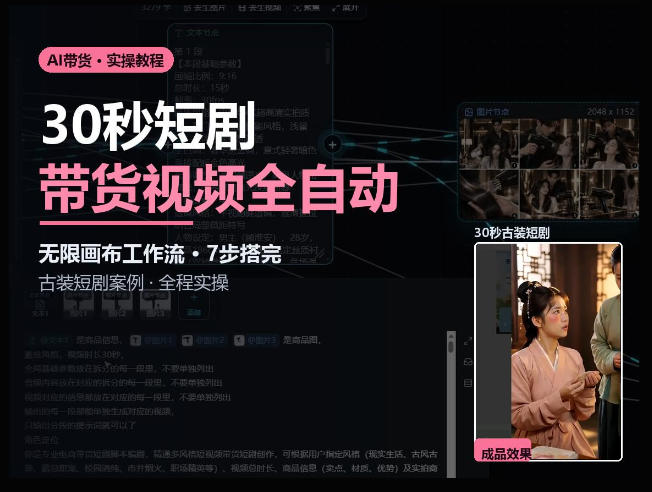 Seedance2.0做短剧带货视频,无限画布工作流·7步搭完古装短剧案例·全程实操-朽念云创