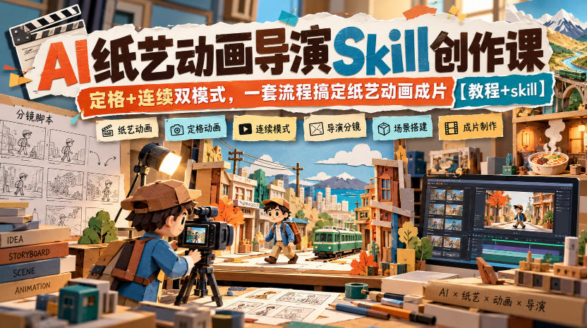 AI纸艺动画导演Skill创作课｜定格+连续双模式，一套流程搞定纸艺动画成片【教程+skill】-朽念云创