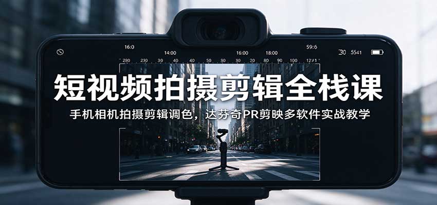 短视频拍摄剪辑全栈课：手机相机拍摄剪辑调色，达芬奇PR剪映多软件实战教学-朽念云创