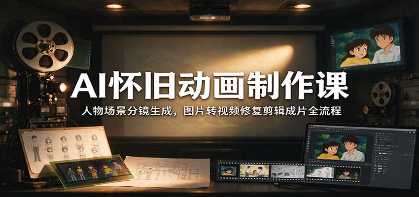 AI怀旧动画制作课：人物场景分镜生成，图片转视频修复剪辑成片全流程-朽念云创