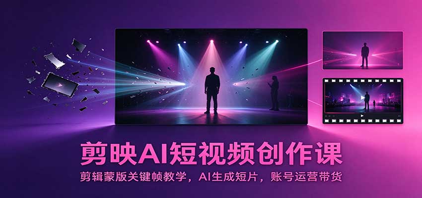 剪映AI短视频创作课：剪辑蒙版关键帧教学，AI生成短片，账号运营带货-朽念云创