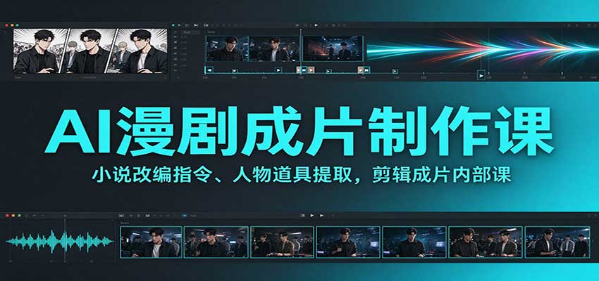 AI漫剧成片制作课：小说改编指令、人物道具提取，剪辑成片全流程-朽念云创