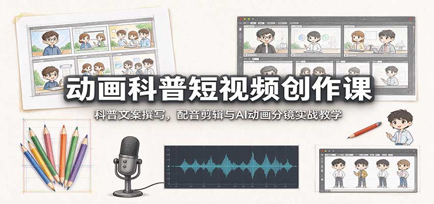 动画科普短视频创作课：科普文案撰写，配音剪辑与AI动画分镜实战教学-朽念云创
