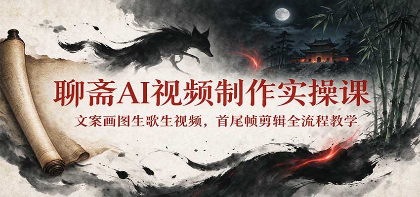 聊斋AI视频制作实操课：文案画图生歌生视频，首尾帧剪辑全流程教学-朽念云创