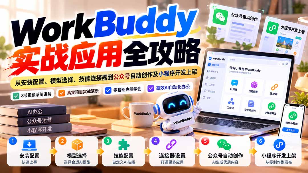 WorkBuddy 实战应用全攻略：从安装配置、模型选择、技能连接器到公众号自动创作及小程序开发上架-朽念云创