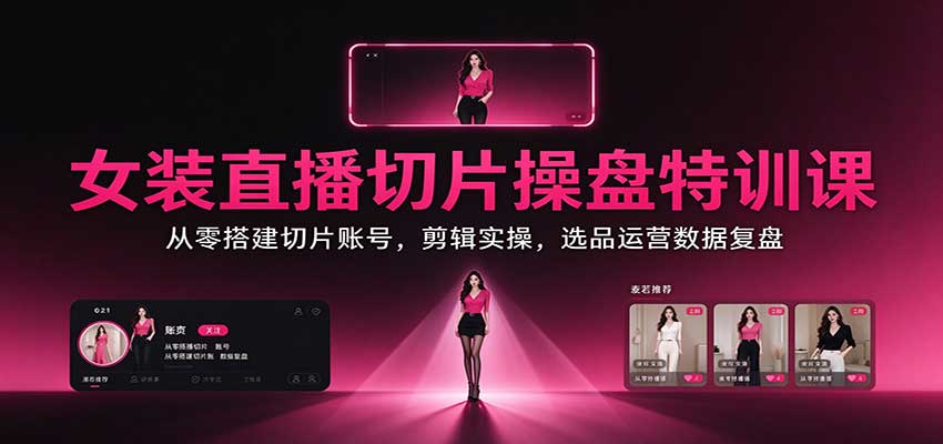 女装直播切片操盘特训课：从零搭建切片账号，剪辑实操，选品运营数据复盘-朽念云创