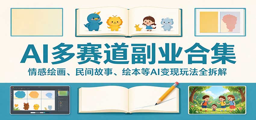 AI多赛道副业合集：情感绘画、民间故事、绘本等AI变现玩法全拆解-朽念云创