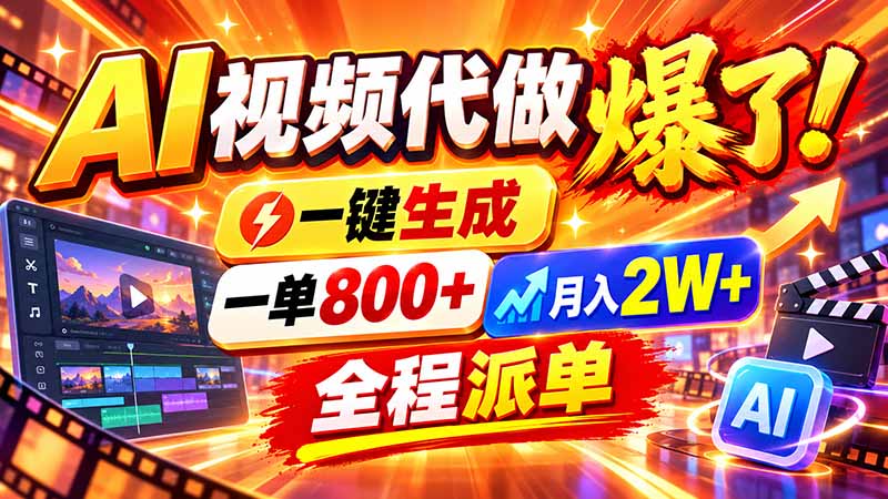 2026年底新赛道，AI视频代做一单800+，小白可做，告别打工-朽念云创