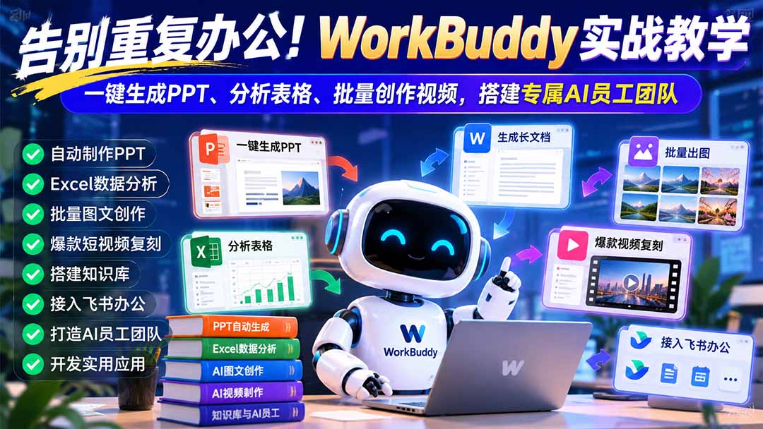 告别重复办公！WorkBuddy实战教学：一键生成PPT、分析表格、批量创作视频，搭建专属AI员工团队-朽念云创