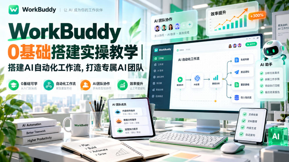 WorkBuddy 0基础搭建实操教学｜搭建AI自动化工作流，打造专属AI团队-朽念云创