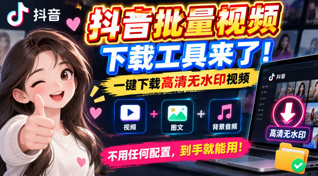 抖音批量视频下载工具,一键下载高清无水印视频,到手就能用-朽念云创