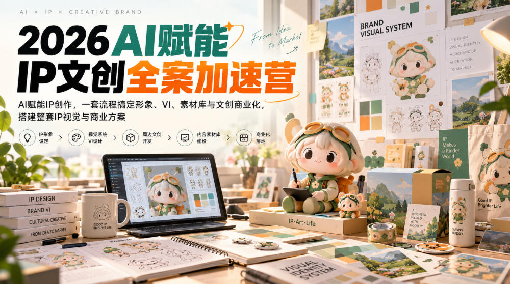 2026AI赋能ip文创全案加速营，AI赋能IP创作，一套流程搞定形象、VI、素材库与文创商业化，搭建整套IP视觉与商业方案-朽念云创