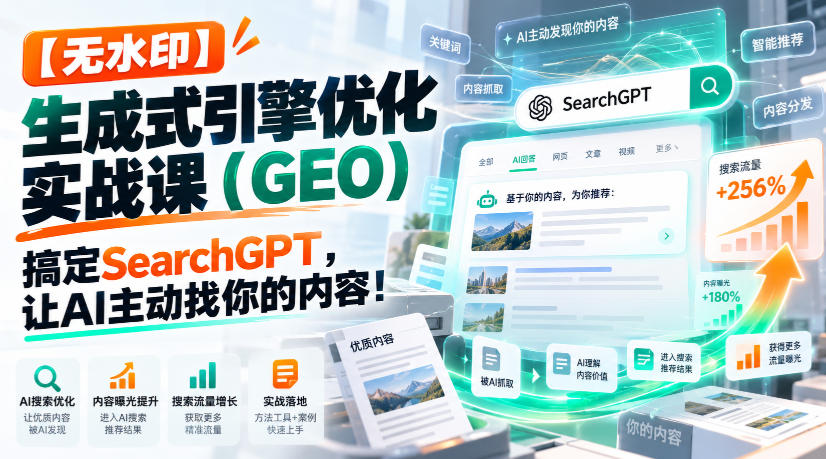 【无水印】生成式引擎优化(GEO)实战课:搞定SearchGPT,让AI主动找你的内容!【原创双语字幕】-朽念云创