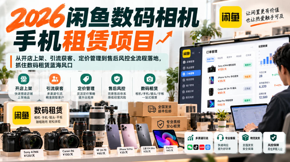 2026闲鱼数码相机手机租赁项目，从开店上架、引流获客、定价管理到售后风控全流程落地，抓住数码租赁蓝海风口-朽念云创