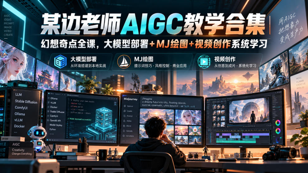 某边老师AIGC教学合集|幻想奇点全课,大模型部署+MJ绘图+视频创作系统学习-朽念云创