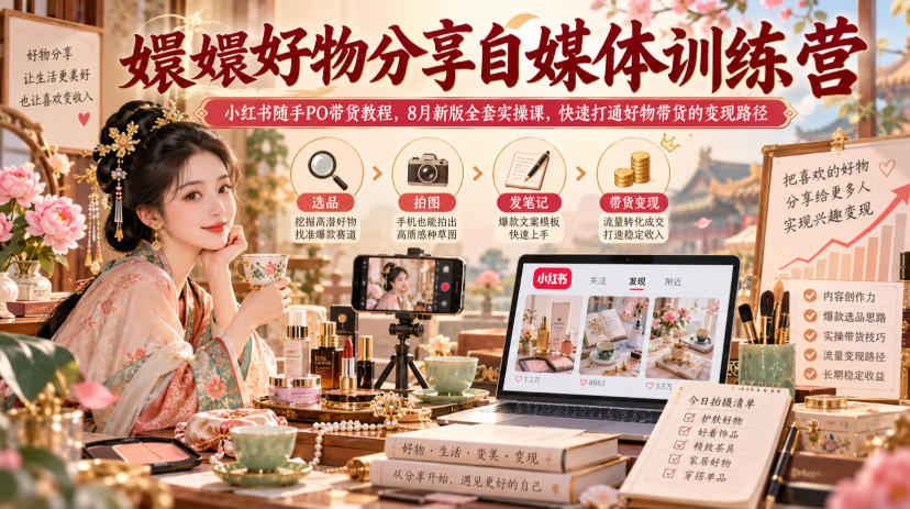 嬛嬛好物分享自媒体训练营｜小红书随手PO带货教程，8月新版全套实操课，快速打通好物带货的变现路径-朽念云创