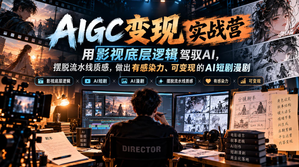 AIGC变现实战营,用影视底层逻辑驾驭AI,摆脱流水线质感,做出有感染力、可变现的AI短剧漫剧-朽念云创