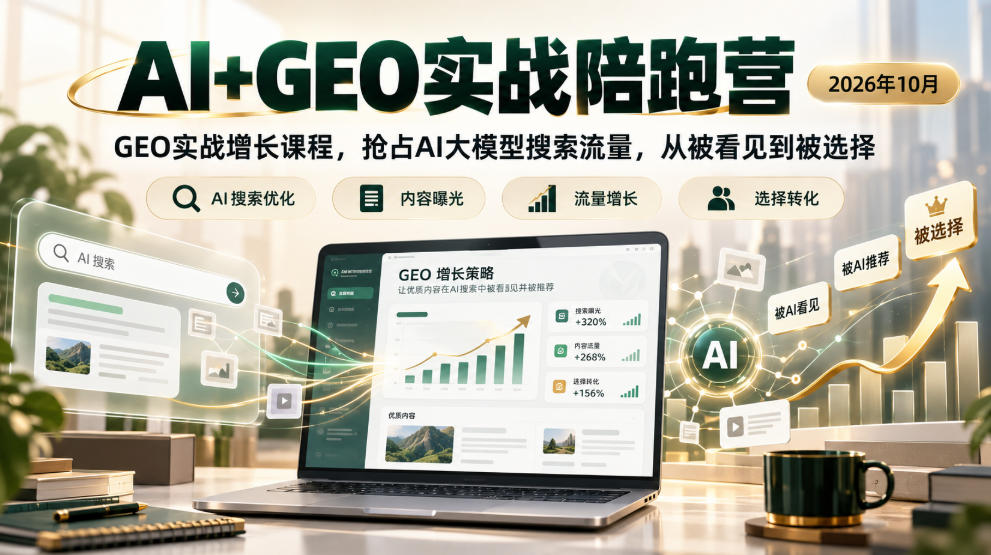 AI+GEO实战陪跑营2026年10月，GEO实战增长课程，抢占AI大模型搜索流量，从被看见到被选择-朽念云创