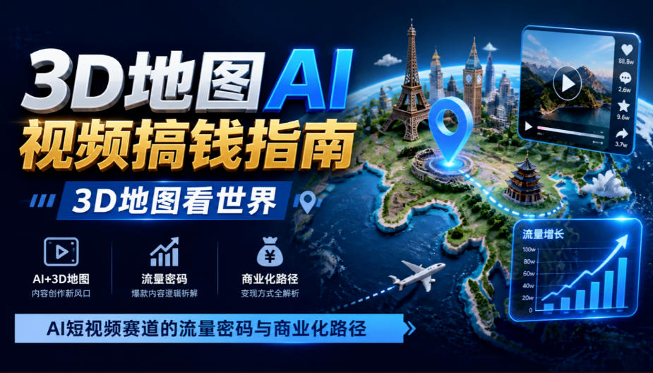 3D地图AI视频搞钱指南，3D地图看世界，AI短视频赛道的流量密码与商业化路径【文档】-朽念云创
