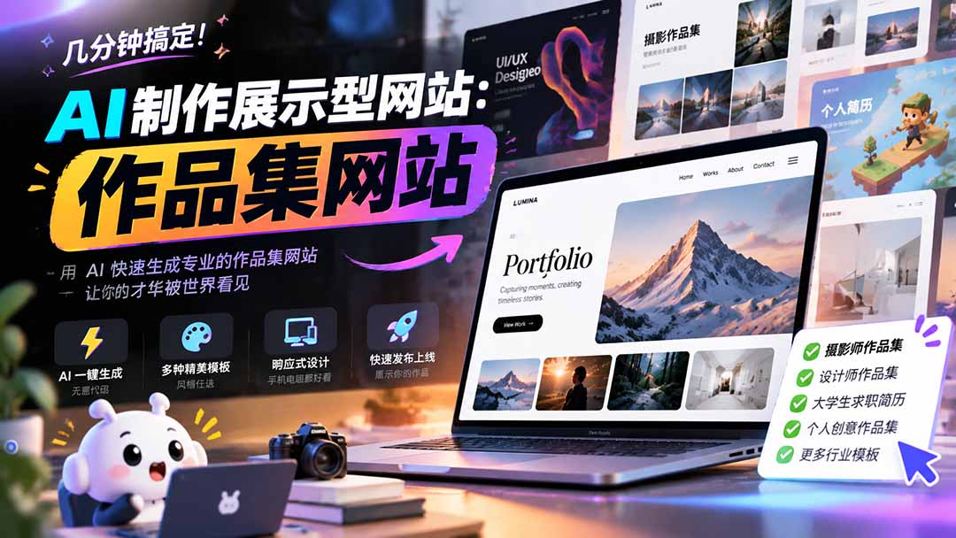 几分钟搞定,AI制作展示型网站制作:作品集网站,用AI快速生成专业的作品集网站,接单变现!-朽念云创
