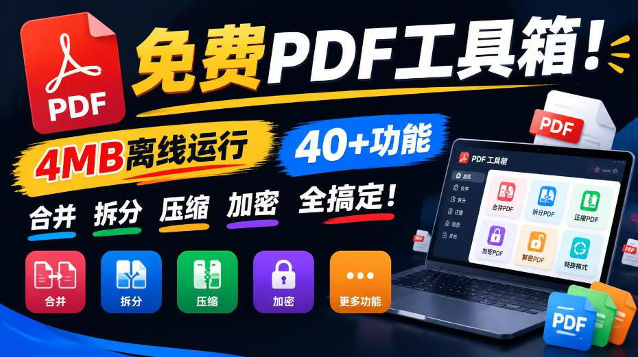 免费PDF工具箱!4MB离线运行,40+功能,合并拆分压缩加密全搞定!-朽念云创