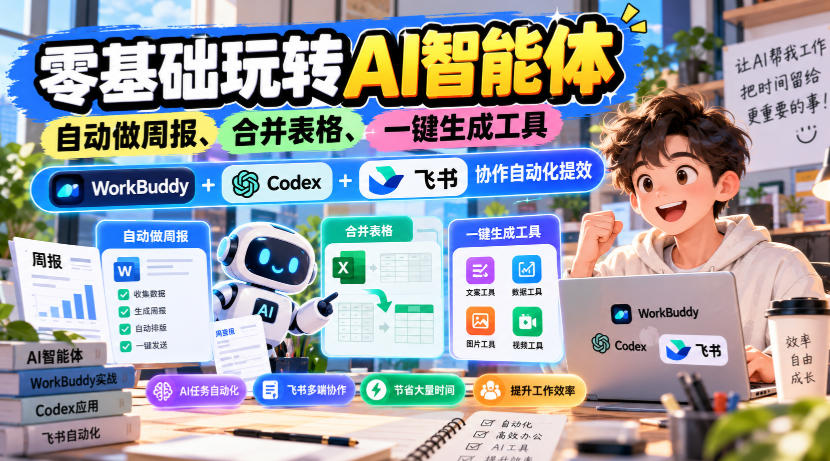 【无水印】零基础玩转AI智能体，自动做周报、合并表格、一键生成工具，WorkBuddy+Codex + 飞书协作自动化提效-朽念云创