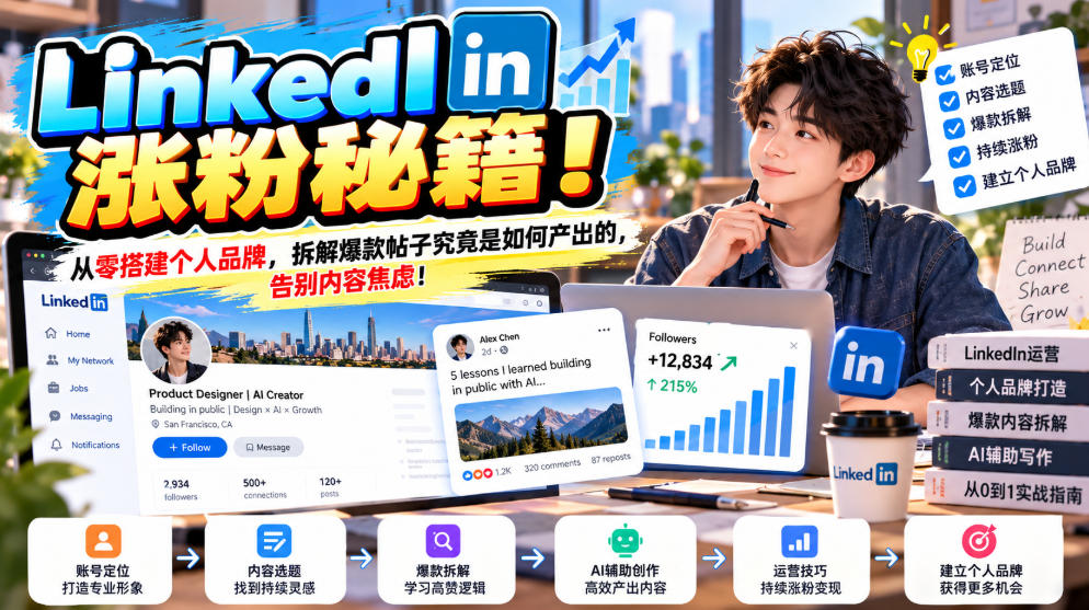LinkedIn涨粉秘籍!从零搭建个人品牌,拆解爆款帖子究竟是如何产出的,告别内容焦虑!【原创双语字幕】-朽念云创