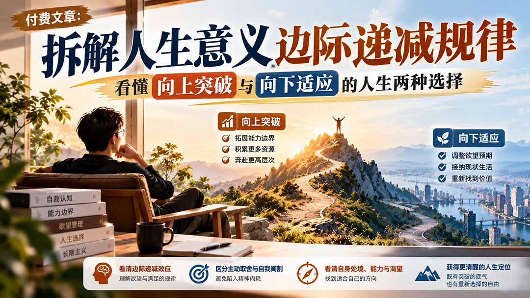 付费文章：拆解人生意义边际递减规律，看懂向上突破与向下适应的人生两种选择-朽念云创