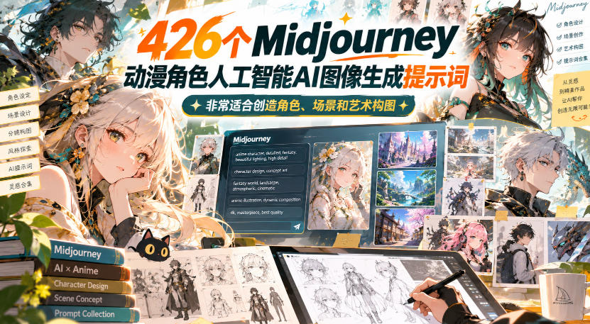 426个Midjourney动漫角色人工智能AI图像生成提示词，非常适合创造角色、场景和艺术构图-朽念云创