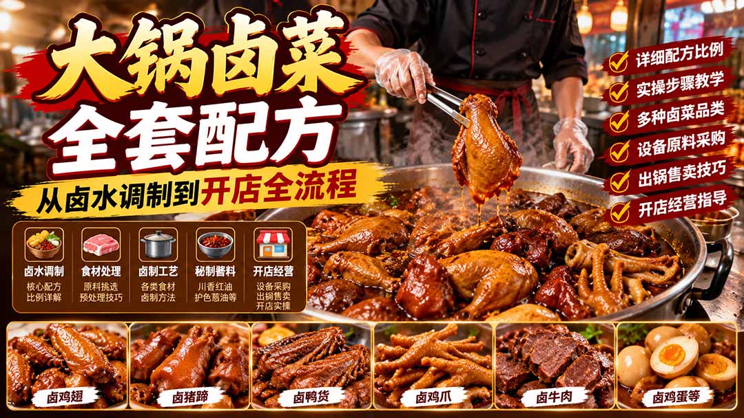 大锅卤菜全套配方，从卤水调制到开店全流程，感觉学会了去摆摊也不错-朽念云创