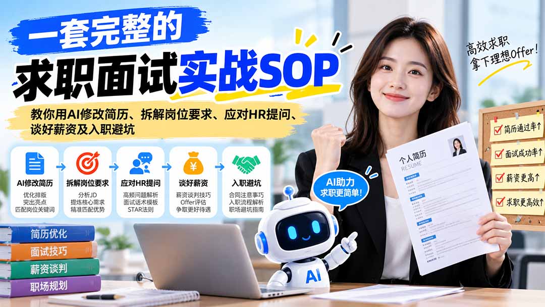 一套完整的求职面试实战SOP：教你用AI修改简历、拆解岗位要求、应对HR提问、谈好薪资及入职避坑-朽念云创