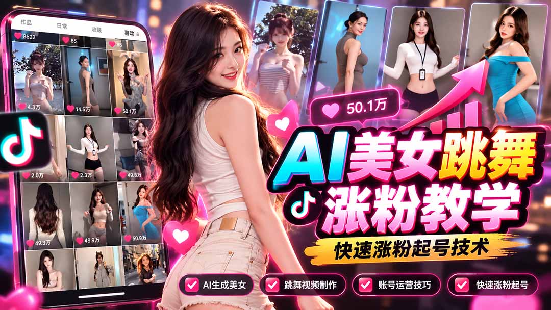 AI美女跳舞涨粉教学，AI生成美女，跳舞视频制作，账号运营与快速起号涨粉-朽念云创