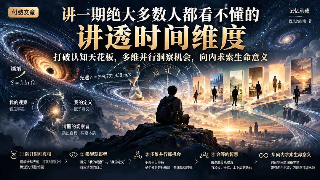 付费文章：讲一期绝大多数人都看不懂的，讲透时间维度，打破认知天花板，多维并行洞察机会，向内求索生命意义-朽念云创