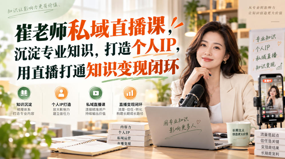 崔老师私域直播课,沉淀专业知识,打造个人IP,用直播打通知识变现闭环-朽念云创