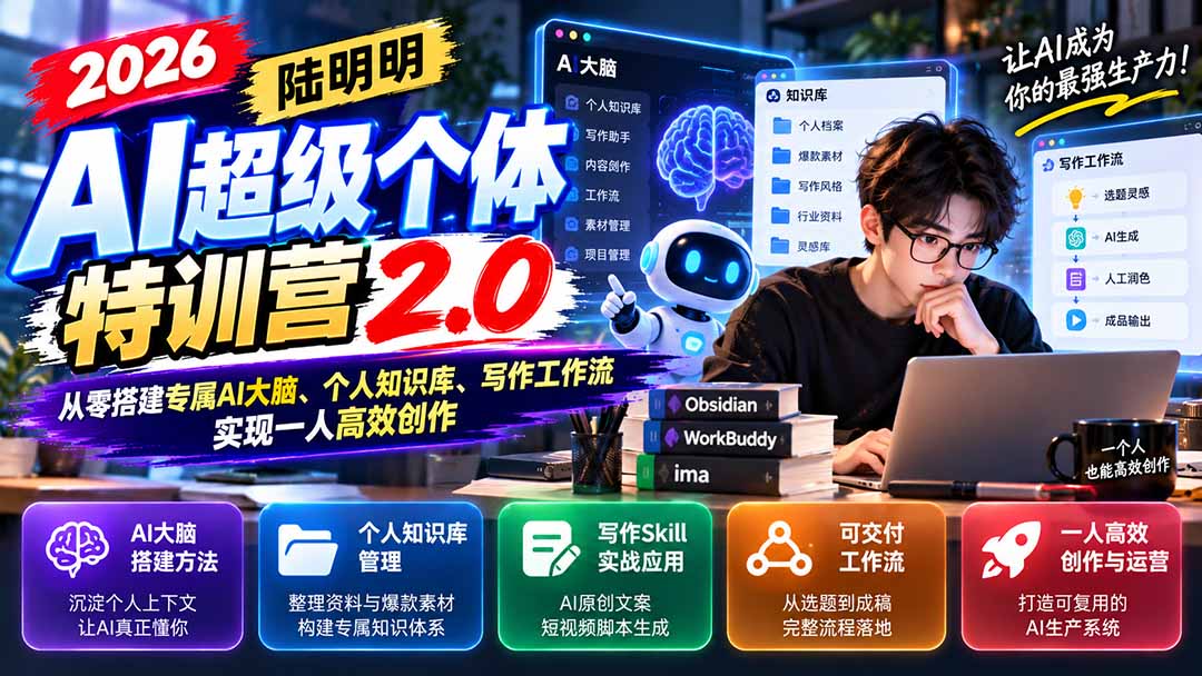 2026AI超级个体特训营2.0:从零搭建专属AI大脑、个人知识库、写作工作流,实现一人高效创作-朽念云创