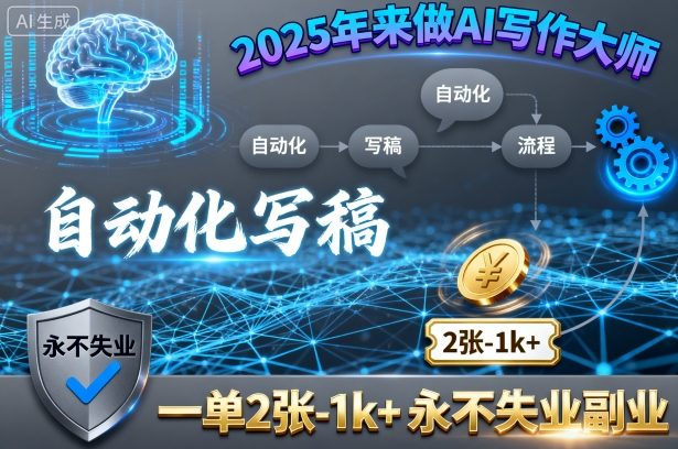 2025年来做AI写作大师，自动化写稿，一单2张-1k+，永不失业副业-朽念云创