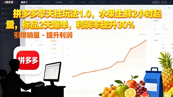 拼多多 擎天柱玩法1.0，水果生鲜2小时起量，标品2天爆单，利润率提升30%-朽念云创