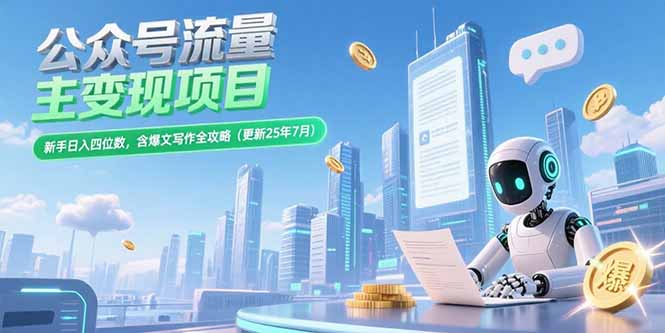公众号流量主变现项目，新手日入四位数，含爆文写作全攻略(更新25年7月-朽念云创